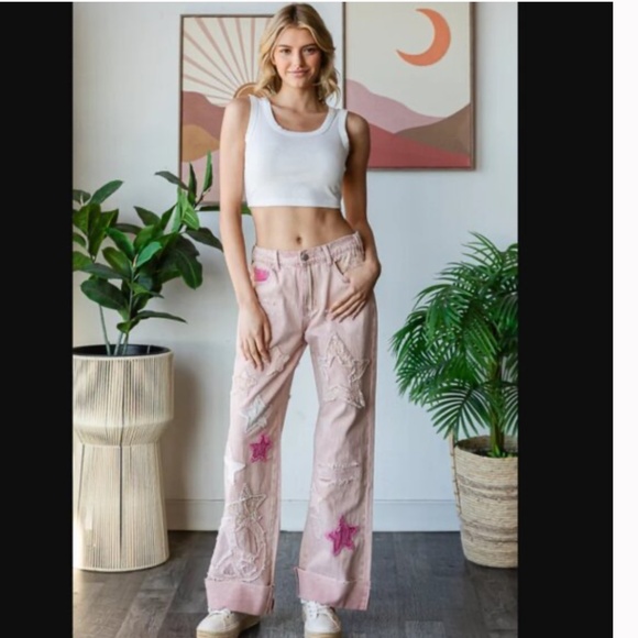 OLI AND HALI “ Sorento 2” Oli & Hali Wide Leg Star Patch Jeans BR63 - Picture 4 of 5